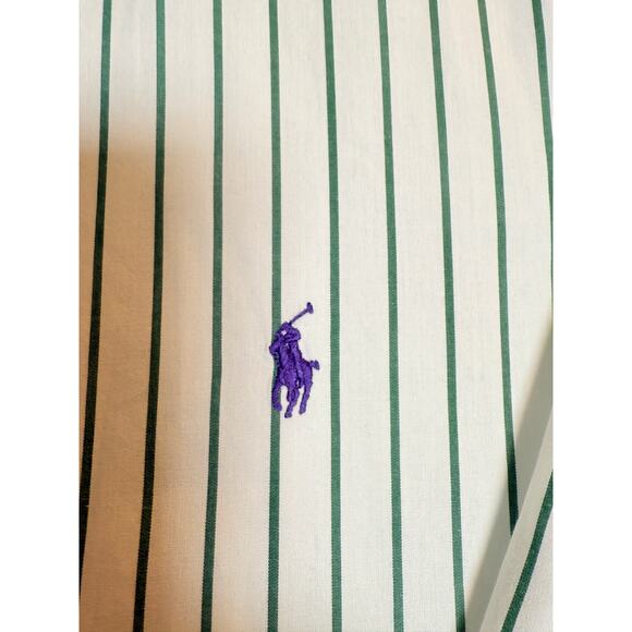 Polo Ralph Lauren Andrew Green White Striped Button Down Shirt Size 17.5/34-35 - Picture 7 of 7